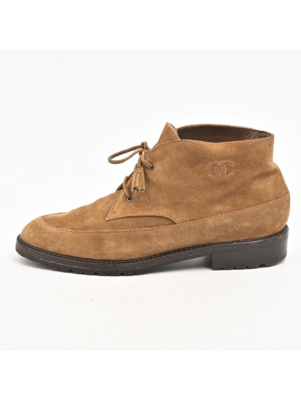 Chanel Short Boots Brown Lace-up CC Logo Tassel